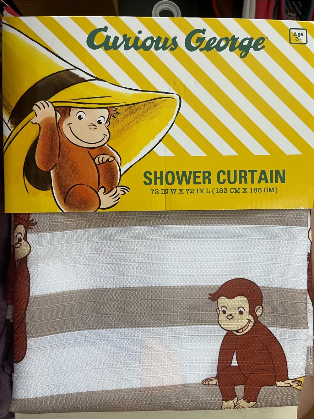 Curious George Brown & White Striped Shower Curtain NEW NWT